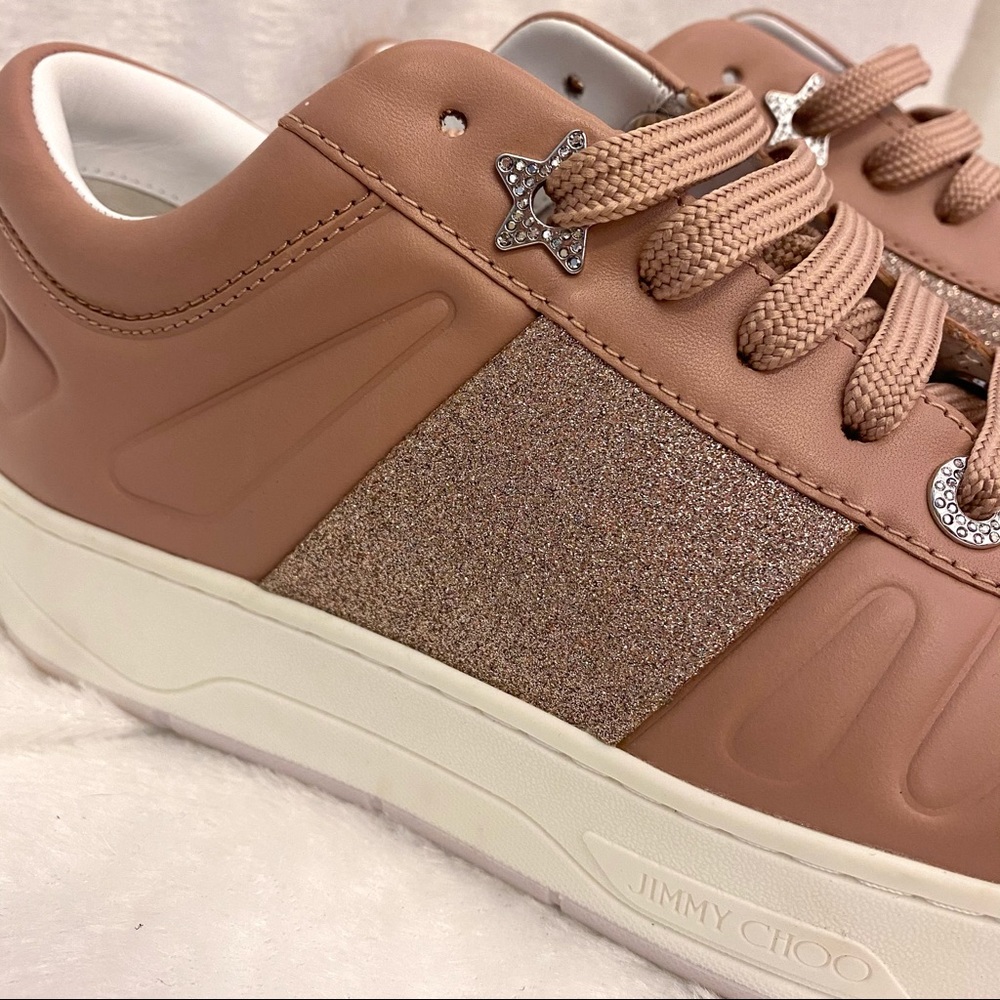 Jimmy Choo Hawaii Low Top Rose Sneakers Sz 39.5